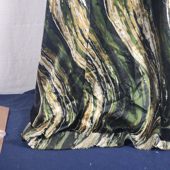 Bobbie Brooks Vtg Green Black Gold Abstract Stripe Cinch Waist Poly Kaftan OSFM - Picture 9 of 16